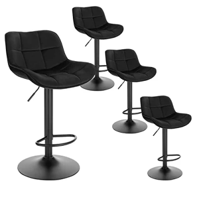 Abbildung von EUGAD Barhocker 4er Set, höhenverstellbar 360 drehbar, Barstuhl mit Rückenlehne Fußstütze, Polsterhocker Samtbezug, ergonomischer Hocker im Bar, Sitz 49x35.5 cm, aus Metall, Schwarz 1005BY 4