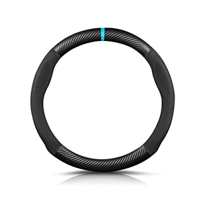 Abbildung von Ergocar Runde Forme Kohlefaser und Mikrofaser PU Leder Lenkradbezug Anti Rutsch Atmungsaktiv lenkradhülle Schweißabsorbierend Sport Für Durchmesser 38cm（15&quot;） Schwarz Blau