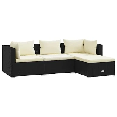 Abbildung von vidaXL Gartenlounge Set 4 tlg. Garten Lounge mit Kissen Poly Rattan Schwarz, (1 tlg)