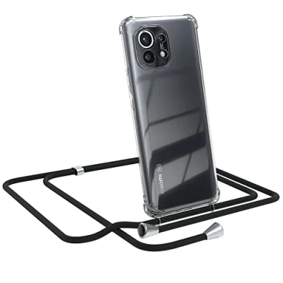 Abbildung von EAZY CASE Handykette kompatibel mit Xiaomi Mi 11 / 5G Handyhülle Umhängeband, Handykordel Schutzhülle, Silikonhülle, Hülle Band, Stylische Kette für Smartphone, Schwarz
