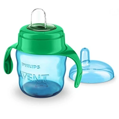 Abbildung von Philips Avent Mundstück Becher Tasse mit weichem zum leichten Trinken Integriertes Ventil verhindert das Abfüllen beim Spülmaschinenfest SCF551/05, transparent