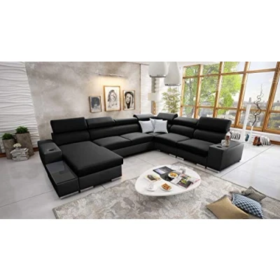Abbildung von All4All Ecksofa mit Schlaffunktion Piano 358x282 cm Schlafsofa Bettkasten Wohnlandschaft XXL Sofa U Form Gewebe Kunstleder Groß Big Linke Seite Schwarz/Schwarz 26