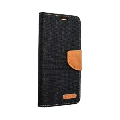 Abbildung von COFI 1453 Elegante Buch Tasche Hülle Fancy Canvas Book Style Kartenfächer Wallet Schale kompatibel mit Xiaomi Redmi 10 Schwarz