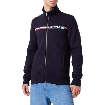 Abbildung von Tommy Hilfiger Herren Sweatshirt mit Reißverschluss Chest Stripe Zip Through ohne Kapuze, Blau (Desert Sky), XS