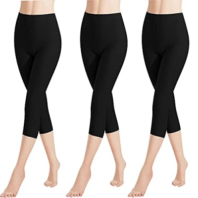 Abbildung von Libella 3er Pack Damen Leggings 3/4 Hose aus Baumwolle Capri mit Hohe Taille bunt Slim Fit Fitnesshose Mehrfarbig 4161 Schwarz M