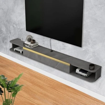 Abbildung von Pmnianhua TV Board Hängend, Schrank Lowboard, Modern Fernsehschrank, Multimedia Wandregal Großer Speicher mit 1 Tür und 2 Schränken für Wohnzimmer Schlafzimmer &amp; Büro (160cm, Dunkelgrau)