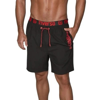 Abbildung von riverso Badehose Herren Regular Fit RIVBobby Badeshorts Sporthose Schwimmhose Shorts Kurze Hosen Print Elastischer Bund Schwarz XXL, Größe:XXL, Farbe:Black Cherry Red