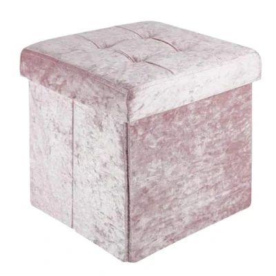 Abbildung von INTIRILIFE Faltbarer Sitzhocker 38x38x38 cm in Samt Rosé Sitzwürfel mit Stauraum und Deckel Samtbezug Sitzcube Fußablage Aufbewahrungsbox Truhe Sitzbank