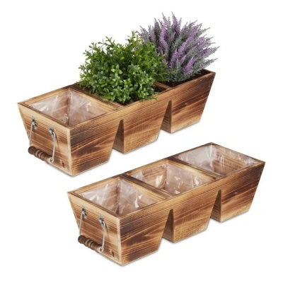 Abbildung von relaxdays Blumenkasten Holz mit 3 Fächern