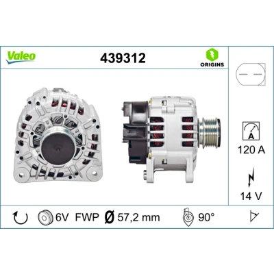 Abbildung von VALEO 439312 Lichtmaschine 14V 120A VOLKSWAGEN: Golf 4 Variant, Schrägheck, TRANSPORTER Bus, AUDI: TT Roadster, A6 C5 Avant, A4 B5 Limousine
