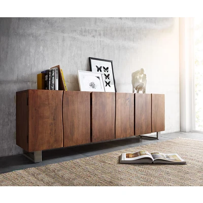 Abbildung von DELIFE Sideboard Live Edge, Akazie Braun 220 cm 6 Türen Massivholz Baumkante