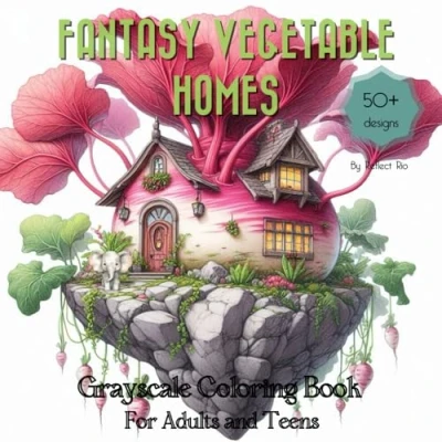 Abbildung von Fantasy Vegetable Homes grayscale coloring Book: Featuring Whimsical Houses with Veggies and Cute Animals on a Floating Island Suitable for Teens ... book, Band 5)