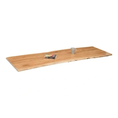 Abbildung von SAM Holzplatte 120x40 cm Tonia, Tischplatte aus Akazienholz massiv + eichefarben, Baumkanten Platte für Heimwerker, geeignet Arbeitsplatten, Tische &amp; Fensterbretter