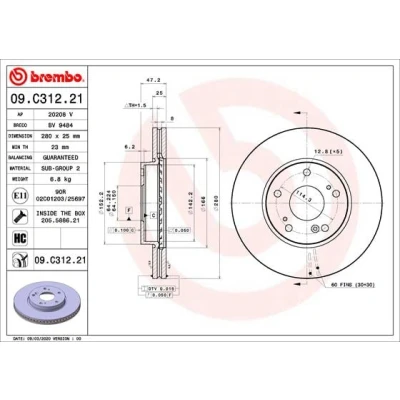 Abbildung von Bremsscheibe BREMBO 09.C312.21