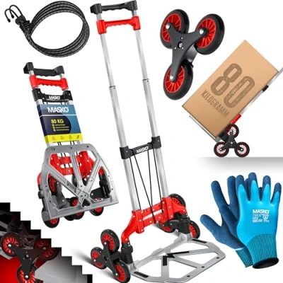 Abbildung von MASKO Sackkarre, Stufen Sackkarre Treppenkarre Klappbar 80 kg Tragkraft 3x3