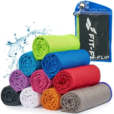 Abbildung von Fit Flip Airflip Kühltuch Ice Cooling Towel das kühlende mikrofaser Sporthandtuch für Nacken und Hals Kühlhandtuch Fitness Sport (schwarz neon grüner Rand, 100x30cm)