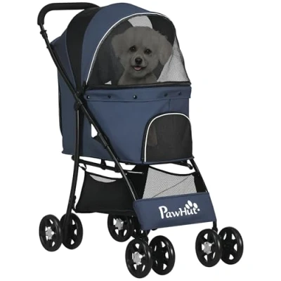 Abbildung von PawHut Hundebuggy Hundewagen faltbar Hundetrolley mit Kissen Katzenbuggy Netzfenster, (1 tlg), für kleine Hunde, Katzen, 600D Oxford, Marineblau