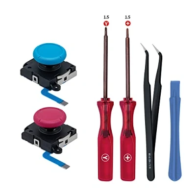 Abbildung von Tolesum 3D Analog Joystick Reparatur Ersatz Set für NS Switch/Switch OLED Joy Con/Switch Lite Controller mit Werkzeuge Rot und Blau