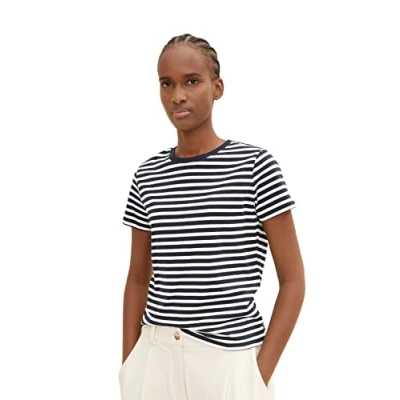 Abbildung von TOM Tailor Denim Striped TEE Tshirt print, Damen, Größe: XL, White blue stripe