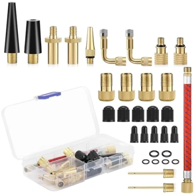 Abbildung von Kasanni 32 Stück Fahrradventil Adapter Set, Ventiladapter für fahrräder, DV SV AV Französisches Ventil Adapter, Luftpumpe Fahrradpumpen mit Aufblasbarer Schlauch, Kompressor Fahrradpumpe