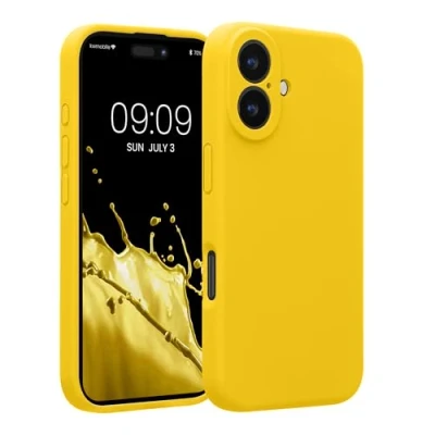 Abbildung von kwmobile Handyhülle kompatibel mit Apple iPhone 16 Hülle gummierte Handy Case aus Silikon in Strahlend Gelb