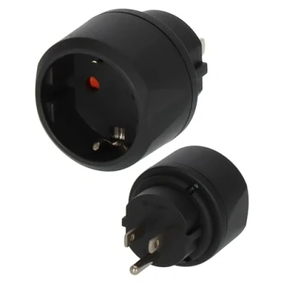 Abbildung von Brennenstuhl Reisestecker/Reiseadapter (Reise Steckdosenadapter zum Anschluss elektrischer Geräte mit Schutzkontakt Stecksystem in Ländern amerikanischem (3 Pin) Stecksystem) schwarz