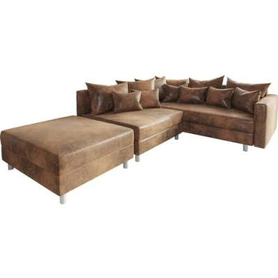 Abbildung von DELIFE Eckcouch Clovis Braun Antik Optik Hocker Armlehne Ottomane Rechts Ecksofa Modul