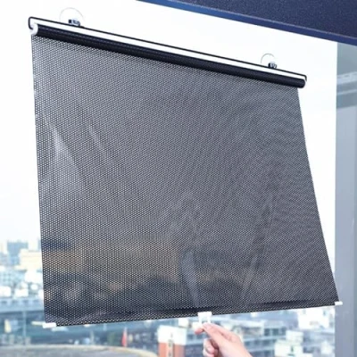 Abbildung von jiajulashou123 Sonnenblende Sonnenschutz Rollos Versenkbar Sonnenrollos mit Saugnäpfen Saugnäpf Isolations Verdunkelungsrollos UV Schutz für Auto,Zuhause,Schwarz (68x125cm)