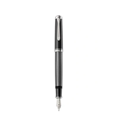 Abbildung von Pelikan Füllhalter Souverän 605 Stresemann, Schwarz Anthrazit, Feder F (fein), hochwertiger Kolbenfüller im Geschenk Etui, 813617