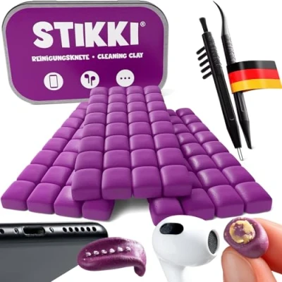 Abbildung von STIKKI Reinigungsknete für Handy, Smartphone, Kopfhörer UVM. Professionelles Reinigungsset inkl. Multifunktionsbürsten