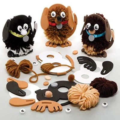 Abbildung von Baker Ross Bastelset für Pompon Hunde, 3er Packung, Kinder, zum Selbermachen aus flauschigem Bommel, FE365