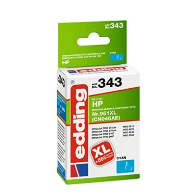 Abbildung von edding Druckerpatrone EDD 343 Einzelpatrone Cyan 30 ml Reichweite 2295 Seiten Ersetzt HP 951XL (CN046AE)