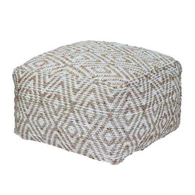 Abbildung von Homescapes handgewobener Chindi Sitzpouf Sitzkissen mit geometrischen Muster, Diamant, Hanf, Beige Weiß, Sierra, 60 x 30cm