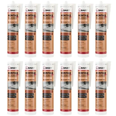 Abbildung von 12x dubaust AMK24 Universal Montagekleber Holz Styropor Stein Zierleisten überstreichbar Acrylatklebstoff 511g Kartusche Weiss