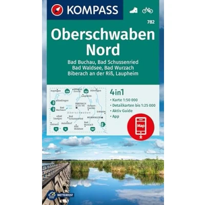 Abbildung von KOMPASS Wanderkarte 782 Oberschwaben Nord 1:50.000: 4in1 mit Aktiv Guide und Detailkarten inklusive Karte zur offline Verwendung in der App. Fahrradfahren.