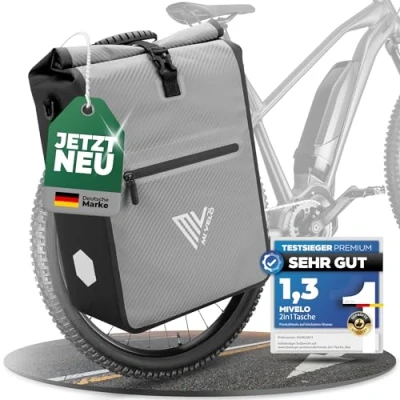 Abbildung von MIVELO 2in1 Fahrradtasche für Gepäckträger Gepäckträgertasche 100% wasserdicht Fahrrad Tasche (Grau Carbon, 22L)
