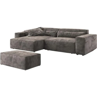 Abbildung von DELIFE Ecksofa Sirpio, XL Mikrofaser Khakibraun 270x170 cm Recamiere variabel mit Hocker