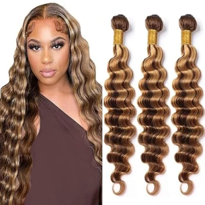 Abbildung von Tuheerst 3 Bundles Human Hair Deep Wave Menschliches Haar Brasilianisches Echthaar Tressen Highlight Blonde P427 Unprocessed Virgin Extension for Woman 22 Zoll