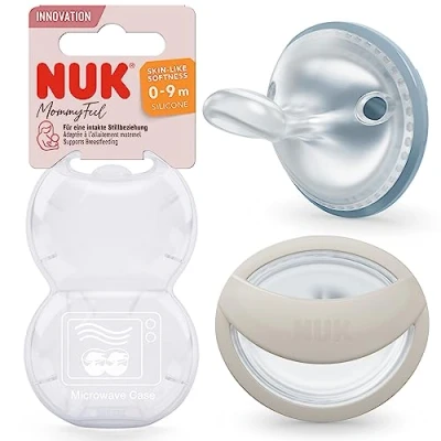 Abbildung von NUK MommyFeel Babyschnuller 0−9 Monate stillfreundliche Sauger BPA freies Silikon Jeans &amp; Greige 2 Stück