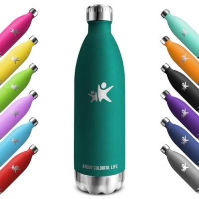 Abbildung von KollyKolla Thermosflasche 1L, Thermoskanne BPA frei, Trinkflasche Edelstahl, Kohlensaeure Geeignet, Wasserflasche Auslaufsicher, Isolierflasche für Schule, Büro, Uni, Sport, Gym, Fitness, Sprudel