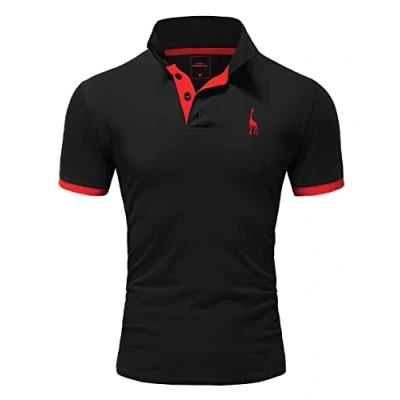 Abbildung von REPUBLIX Herren Poloshirt Basic Kontrast Stickerei Kragen Kurzarm Polohemd T Shirt R 0058 Schwarz/Rot M