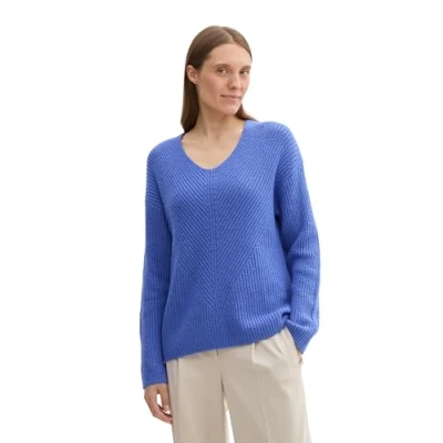 Abbildung von TOM Tailor MIT Vausschnitt Strickpullover, Damen, Größe: XS, Preppy jean blue melange