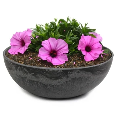 Abbildung von matches21 HOME &amp; HOBBY Pflanzschale für draussen in schwarz marmoriert 20 x 7,5 cm als wetterfeste Blumen Schale