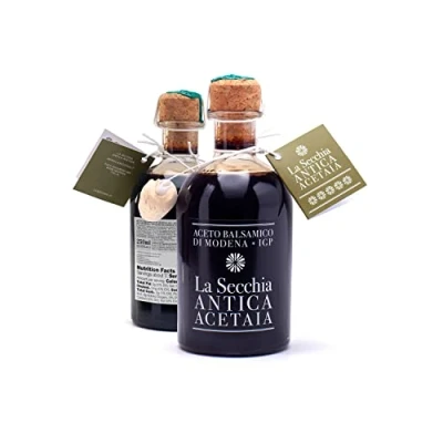 Abbildung von La Secchia Balsamico Essig aus Modena IGP &quot;Fünf Sterne&quot;, Gereift in 20 Fässern verschiedener Hölzer, Hohe Dichte, 250 ml Flasche mit Kork Dosierverschluss, Traditionale Balsamic Vinegar g.g.A.