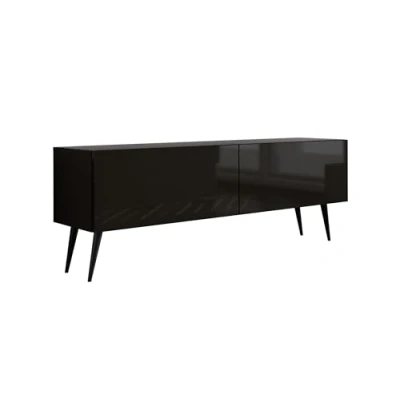 Abbildung von 3E 3xE living.com TV Schrank: Zwei Türen, Regale, Farbe Mattschwarz/Glanzschwarz, Schwarze Beine, A: B: 140 cm, H: 52 T: 32