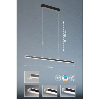 Abbildung von Fischer &amp; Honsel Pendelleuchte Vitan TW 1x LED 15,0 Watt inkl. W, 3 Stufen CCT, höhenverstellbar, stufenlos dimmbar, 60538, 115 x 7 150 cm (LxBxH), 3400 lm, 2700 K / 3350 4000