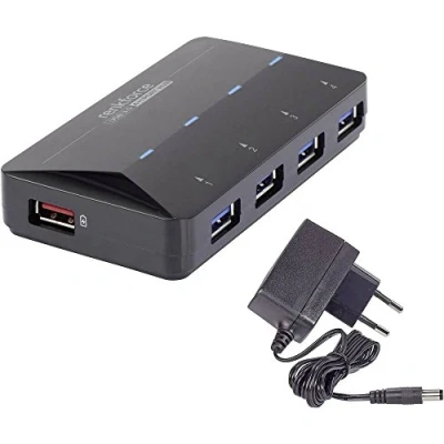 Abbildung von Renkforce 4+1 Port USB 3.2 Gen 1 Hub (USB 3.0) mit Schnellladeport, Status LEDs Schwarz