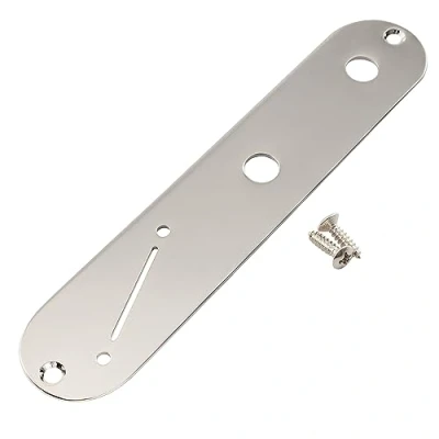 Abbildung von Musiclily Pro 32mm Stahl Telecaster Control Plate Kontrollplatte mit Engem Potentiometerloch und Abgewinkeltem Schalterschlitz für Tele Style E Gitarre, Nickel