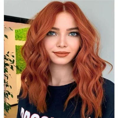Abbildung von PORSMEER Perücke Auburn Rot Kurz Locken Bob Synthetische Haarperücken für Frauen Afro Ingwer Natürliche Haar Cosplay Tägliche Party
