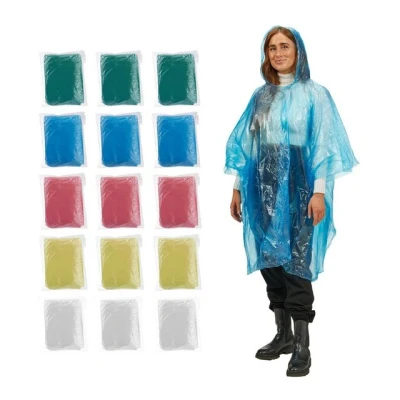 Abbildung von relaxdays Regenponcho Einweg 15er Set bunt